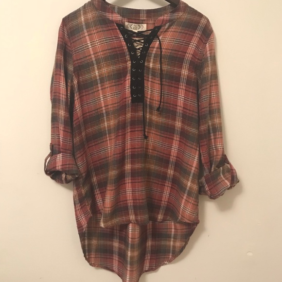 Pink Rose Tops - Pink Rose Grey Wine Top Blouse Tab long Sleeve